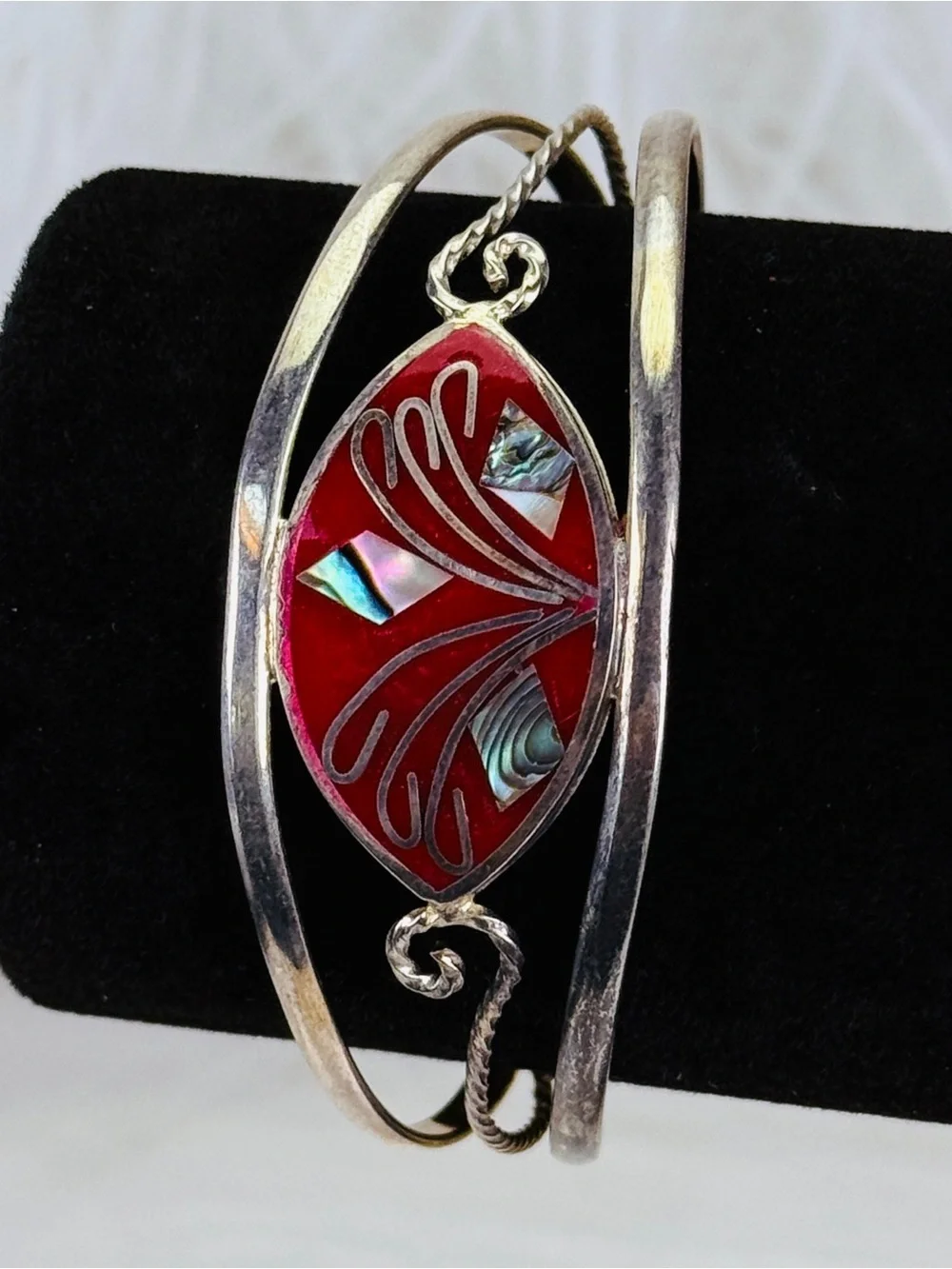 Beautiful silver signed Alpaca Mexico costume cuff, vintage bracelet